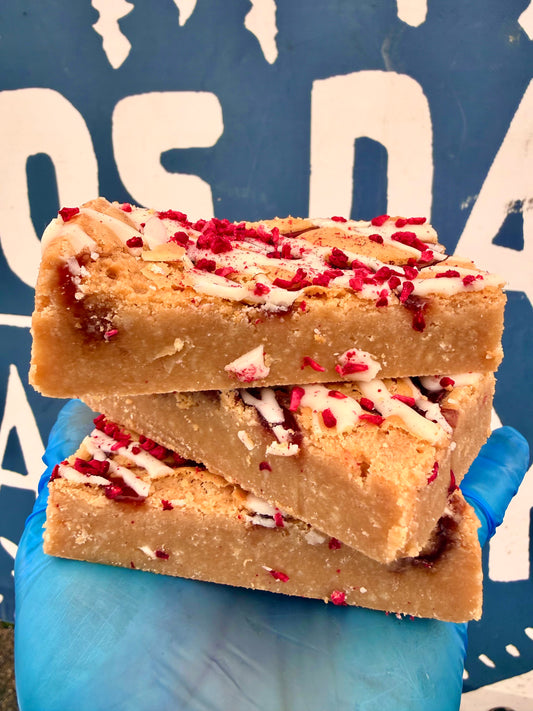 Raspberry & White Chocolate Blondie